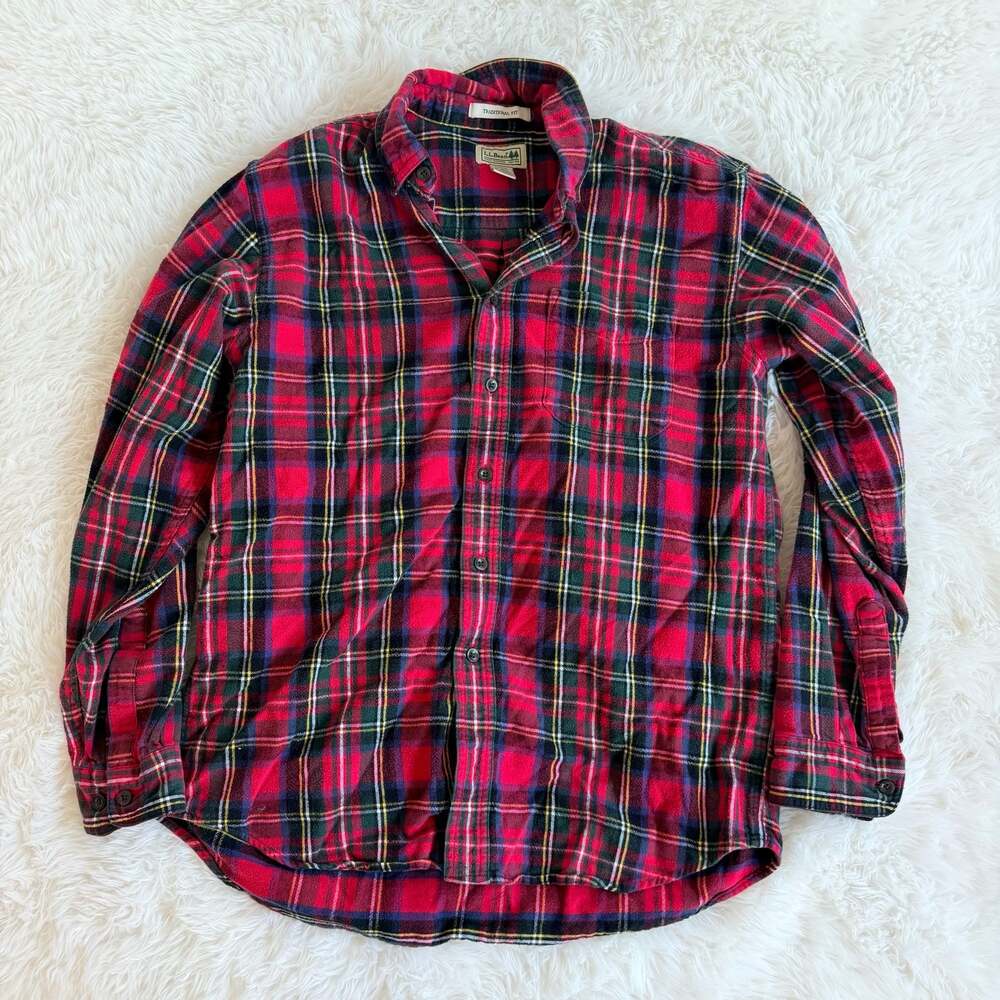 L.L. Bean Traditional Fit Red Plaid Cotton Flannel Shirt Medium